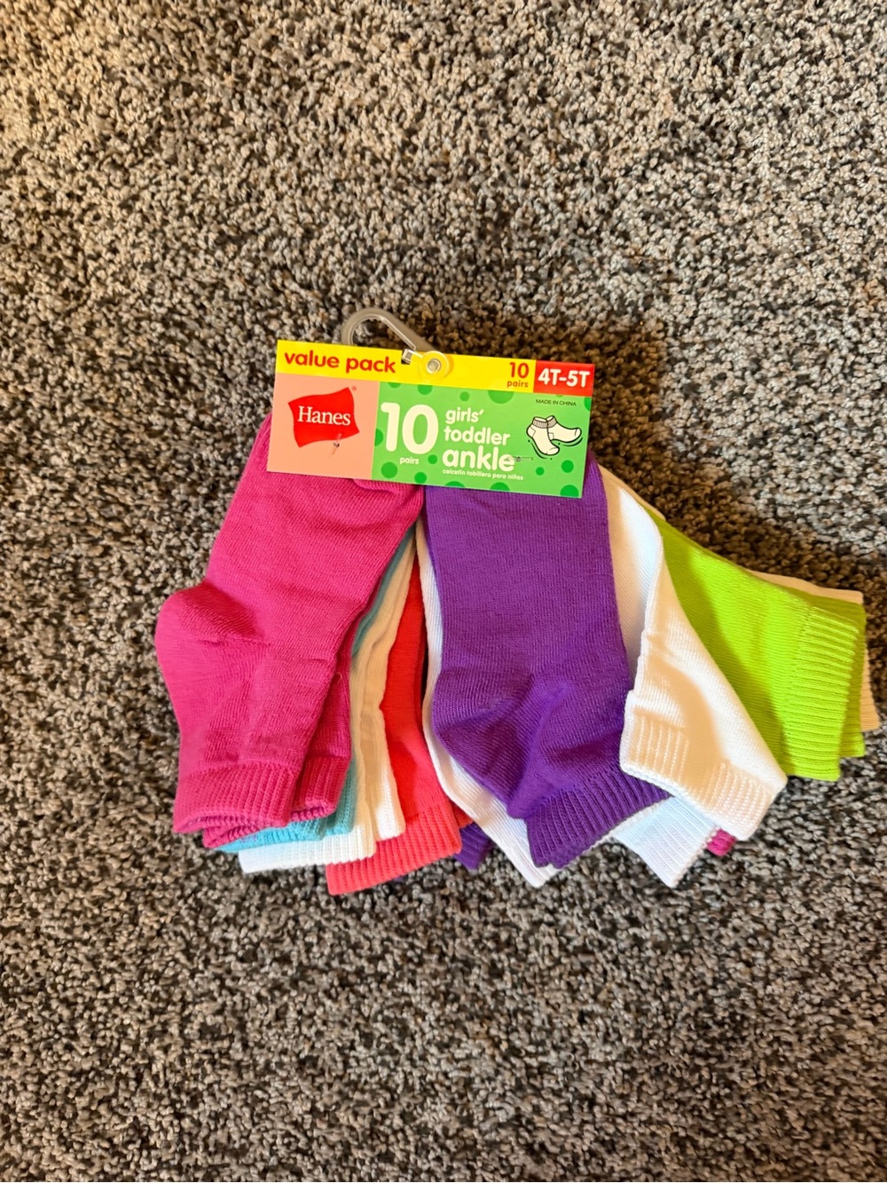 Hanes Girls'  Ankle Socks - Pink, Purple, Green, White, Teal, Coral sz 4T/5t